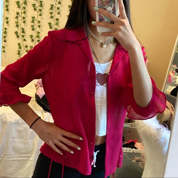Red Cardigan Ruffled Sleeve - Picture 6 of 10